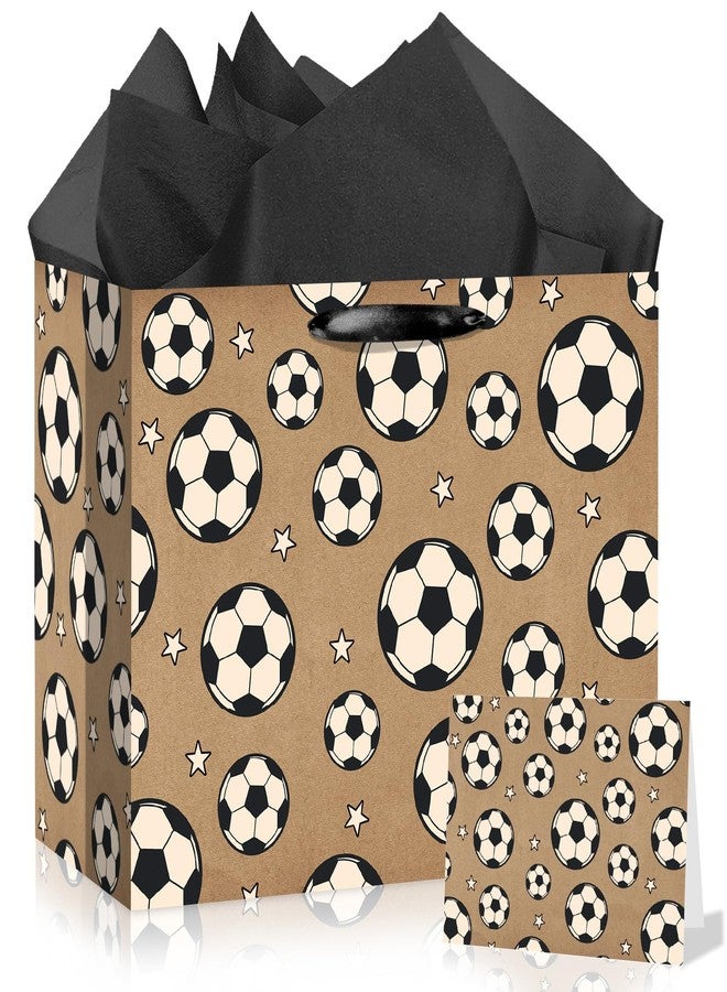 Wayyogh Large Brown Soccer Gift Wrap Bag Vintage with Wrapping Paper and Greeting Card for Men Boy Teens Kids Birthday Baby Shower Sport Party Supplies Favors Decor - Image 1