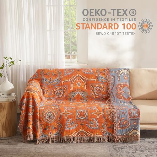 SE SOFTEXLY Boho Throw Blanket for Bed 60”x80”, 100% Cotton Woven Blanket for Couch Sofa, Ultra Soft 4-Layer Muslin Quilt with Vintage Floral Printed, Farmhouse Bed Blanket/Cover for Living Room Decor - Image 4