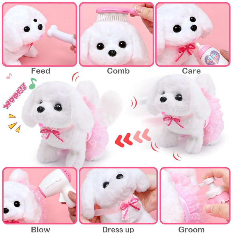 Golray Dog Toys for Kids Girls, Stroller & Electronic Interactive Stuffed Dog Plush Can Walk Bark, 10 Pcs Toddler Girl Toy Dog Puppy Pet Care Pretend Play Set, Birthday Gifts for Little Girl 3 4 5 6 7 - Image 3