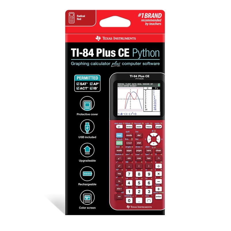 Texas Instruments TI-84 Plus CE Color Graphing Calculator, Radical Red Small - Image 1