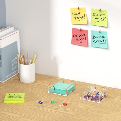 WINFFOR Acrylic Notepad Holder Dispenser - 3x3 in Sticky Note Memo Holder for Desk Organizer (W/O Pads) Office Desk Accessories School Supplies, Crystal Clear - Image 5