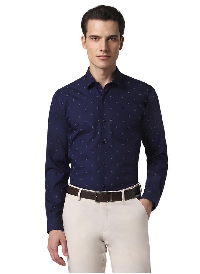 Peter England Peter England Slim Fit Small Ditsy Printed Full Sleeve Shirt Navy  - Image 1