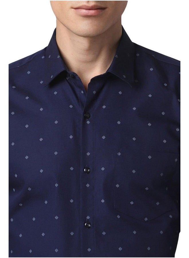 Peter England Peter England Slim Fit Small Ditsy Printed Full Sleeve Shirt Navy  - Image 4
