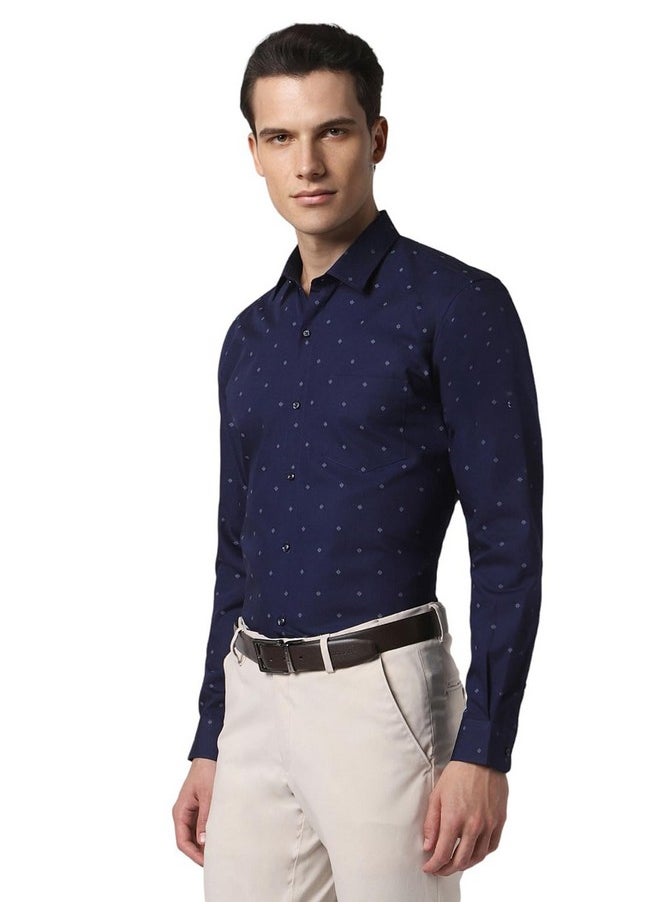 Peter England Peter England Slim Fit Small Ditsy Printed Full Sleeve Shirt Navy  - Image 2