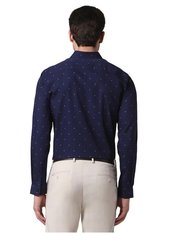 Peter England Peter England Slim Fit Small Ditsy Printed Full Sleeve Shirt Navy  - Image 3