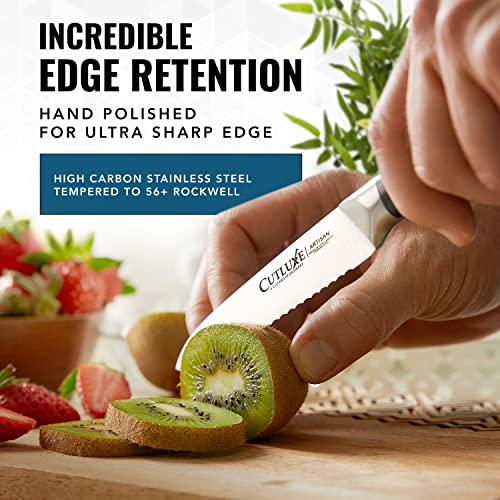 Cutluxe Kitchen Utility Knife – 5" Serrated Ultra Sharp Blade, Ergonomic Handle, Full Tang – Forged High Carbon German Steel – Artisan Series - Image 5