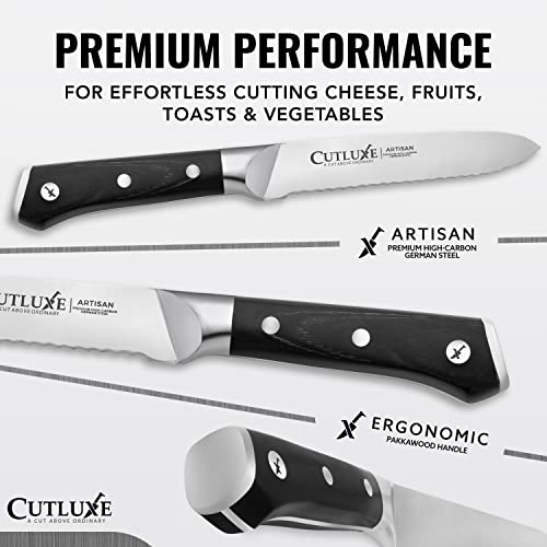 Cutluxe Kitchen Utility Knife – 5" Serrated Ultra Sharp Blade, Ergonomic Handle, Full Tang – Forged High Carbon German Steel – Artisan Series - Image 2