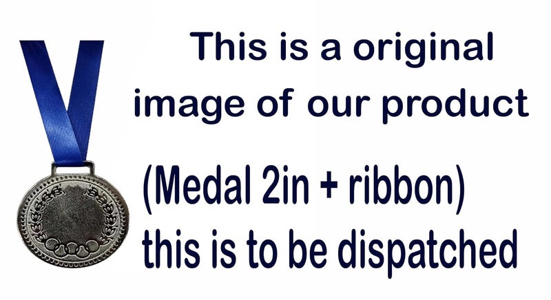 Grès Sports Silver Medal with Blue Ribbon (Silver) (Set of 10) Size 2" inch. for School Winners, Sports, Athletic Games(Unisex- for All Age Winners) - Image 5