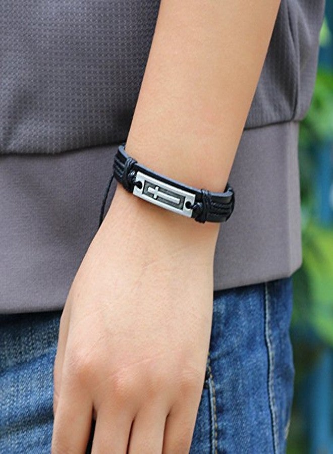 FORUBUS Religious Cross Leather Bracelet, Leather Cross Bracelet for Women Men Religious Gift, Church Pray Baptism Christmas Jewelry-black - Image 3