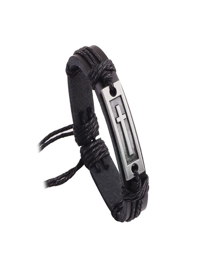 FORUBUS Religious Cross Leather Bracelet, Leather Cross Bracelet for Women Men Religious Gift, Church Pray Baptism Christmas Jewelry-black - Image 2