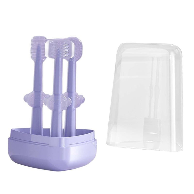 Moppets 3 Steps Silicone Baby Training Toothbrush Set - Tongue Cleaner & U Shaped Toothbrush for Kids Oral Care With Travel Case (Purple), Manual, Pack of 3 - Image 1