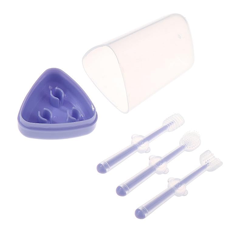 Moppets 3 Steps Silicone Baby Training Toothbrush Set - Tongue Cleaner & U Shaped Toothbrush for Kids Oral Care With Travel Case (Purple), Manual, Pack of 3 - Image 2