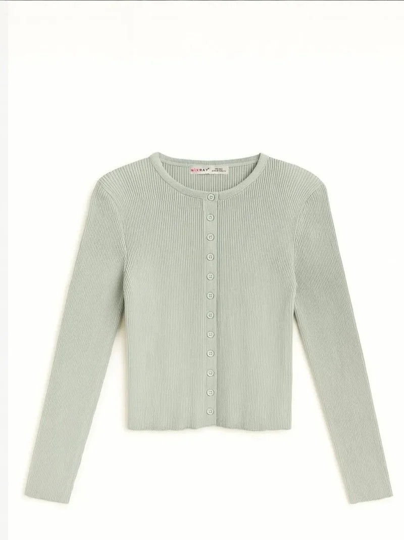 ميكسراي Mixray Buttoned Slim Fit Ribbed Knit Cardigan