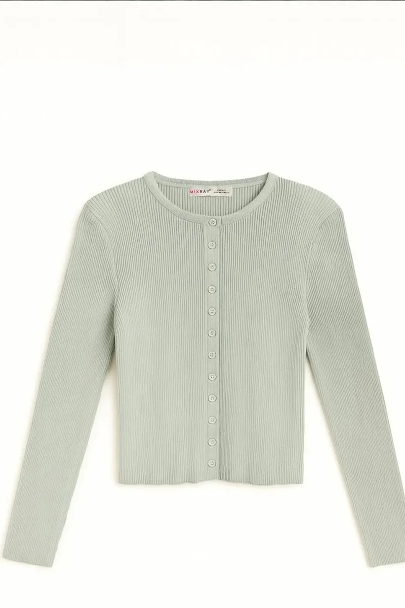 ميكسراي Mixray Buttoned Slim Fit Ribbed Knit Cardigan