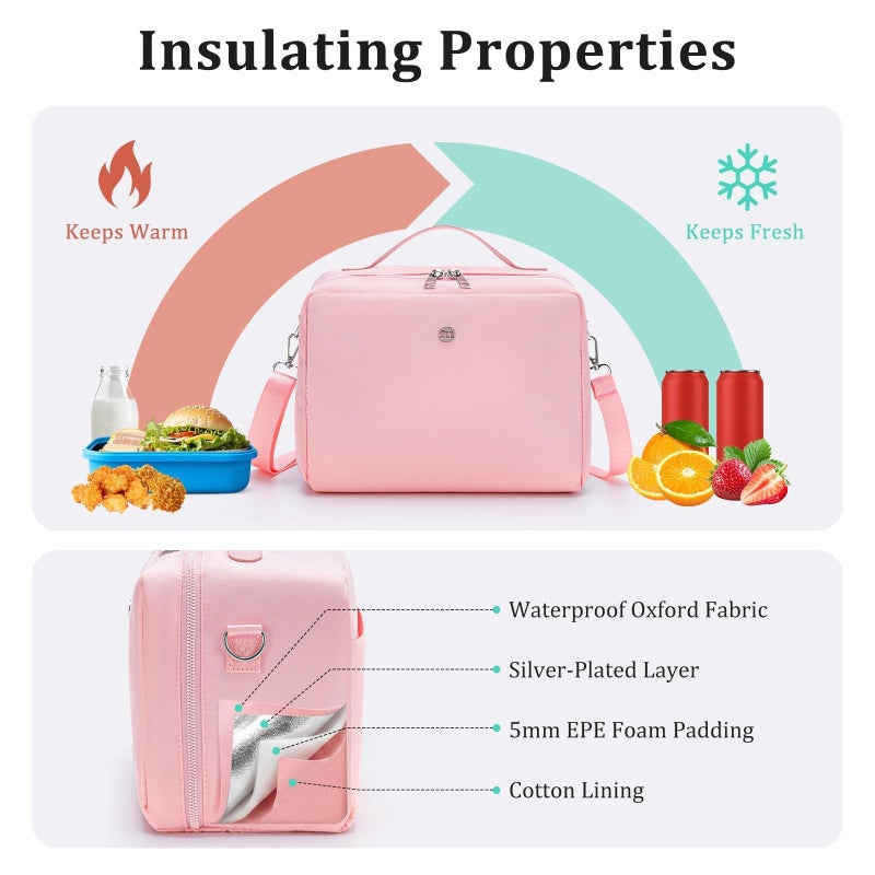 MEXS Lunch Bag for Women Men Insulated Lunch Box with Adjustable Strap Adult Lightweight Lunch Tote for Work Picnic Travel (Pink) - Image 4