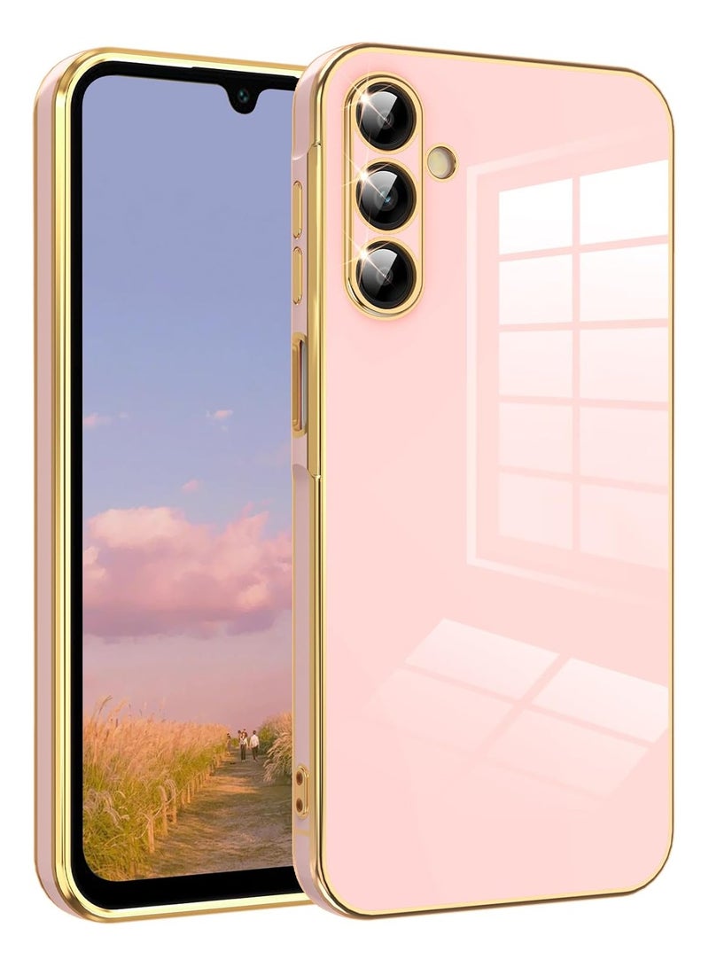 Compatible with Samsung Galaxy A17 cover, smooth veneer gold plated chrome, Pink Thin and smooth shock-proof full protection Samsung Galaxy A17 case（Pink） - Image 1