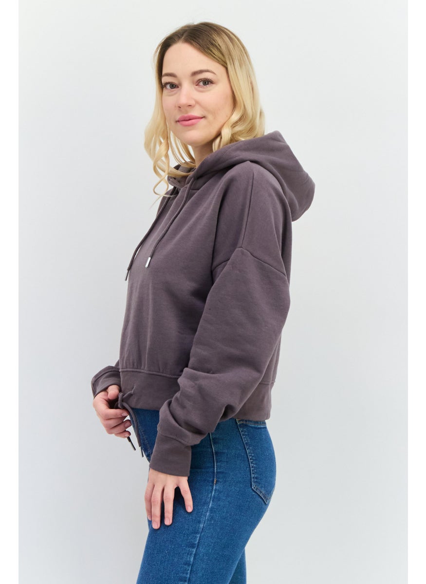 JUICE - Women Plain Long Sleeves Hoodies, Mauve Charcoal - Image 1