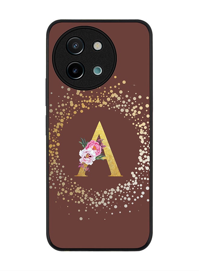 Stylizedd Rugged Black edge case for Vivo Y38 / Vivo Y58 / Vivo Y200i /Vivo T3x Case Cover- Custom Monogram Initial Letter Floral Pattern Alphabet - A (Brown) - Image 1