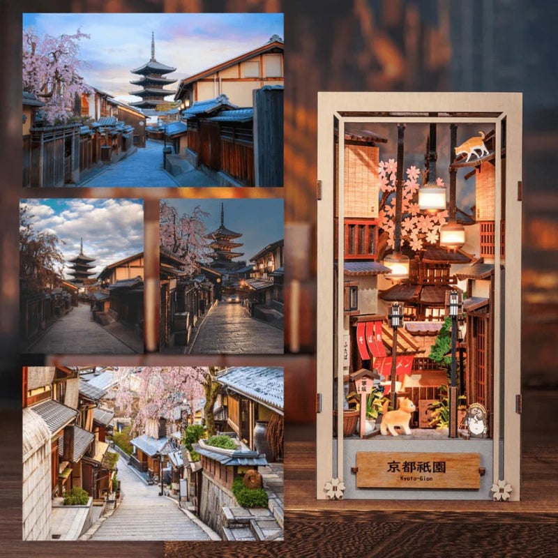 Anavrin Book Nook Kit Kyoto Gion â€“ DIY 3D Wooden Booknook for Adults, Teens and Book Lovers, Bookshelf Insert Library Decor, Creative Gift for Family, Friends, and Elderly - Image 3