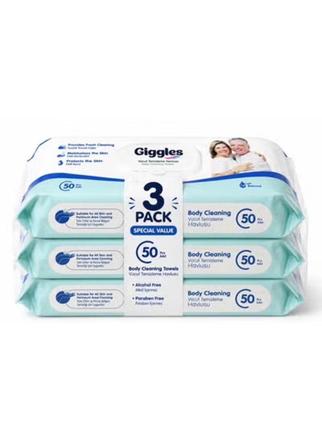 Giggles Body Cleansing Towels (50 Count) - Daily Shower Substitute – Extra Large Medical Wipes with Aloe Vera, pH Balanced, Safe for Sensitive Skin, Long-lasting Freshness & Protection - Image 1