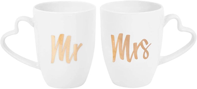 Perfect Day Wedding Mug Set White with Gold Mr and Mrs Text
