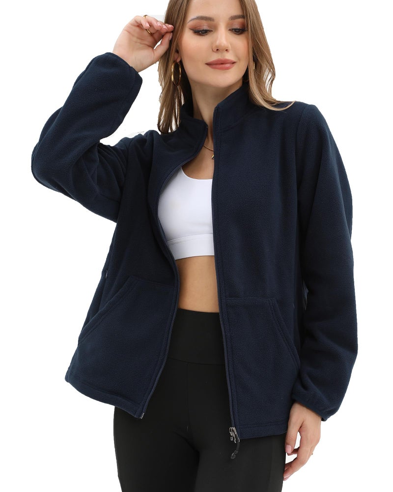 Argstar Women's Fleece Jacket, Lightweight Full Zip Classic Soft Casual Recreation Coat with Zipper Pockets Navy Blue XXL - Image 1