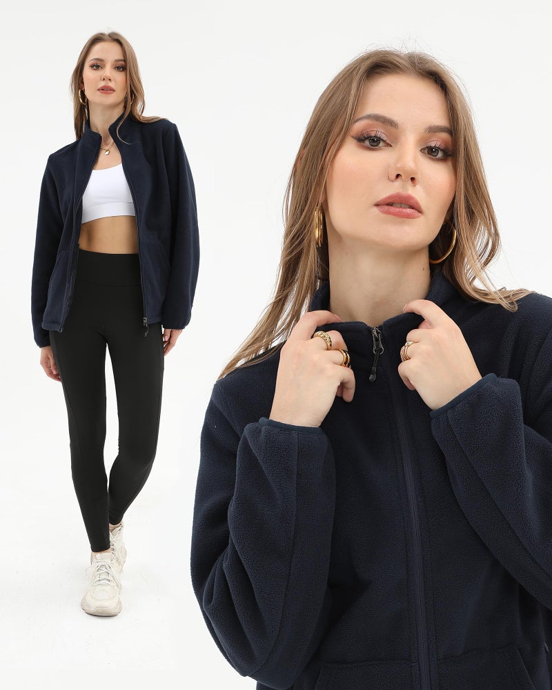 Argstar Women's Fleece Jacket, Lightweight Full Zip Classic Soft Casual Recreation Coat with Zipper Pockets Navy Blue XXL - Image 3