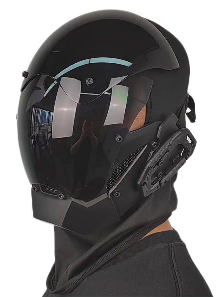 عام قناع روبوت مضيء بتصميم سايبر بانك، مثالي لفعاليات الكوميك كون. يتميز هذا القناع بأنه يغطي الوجه بالكامل، بلون أسود أنيق. يمنحك مظهرًا جذابًا وعصريًا، وهو مثالي لمحبّي الثقافة الشعبية وعروض الأزياء. - Image 1