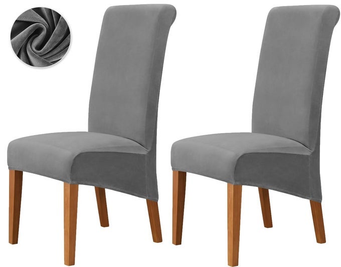 STRETCH XLOVERSIZED EXTRA LARGE VELVET DINING ROOM CHAIR COVERS FOR KITCHEN DININGREMOVABLE WASHABLE CHAIR PROTECTORS SLIPCOVERS GREY 2