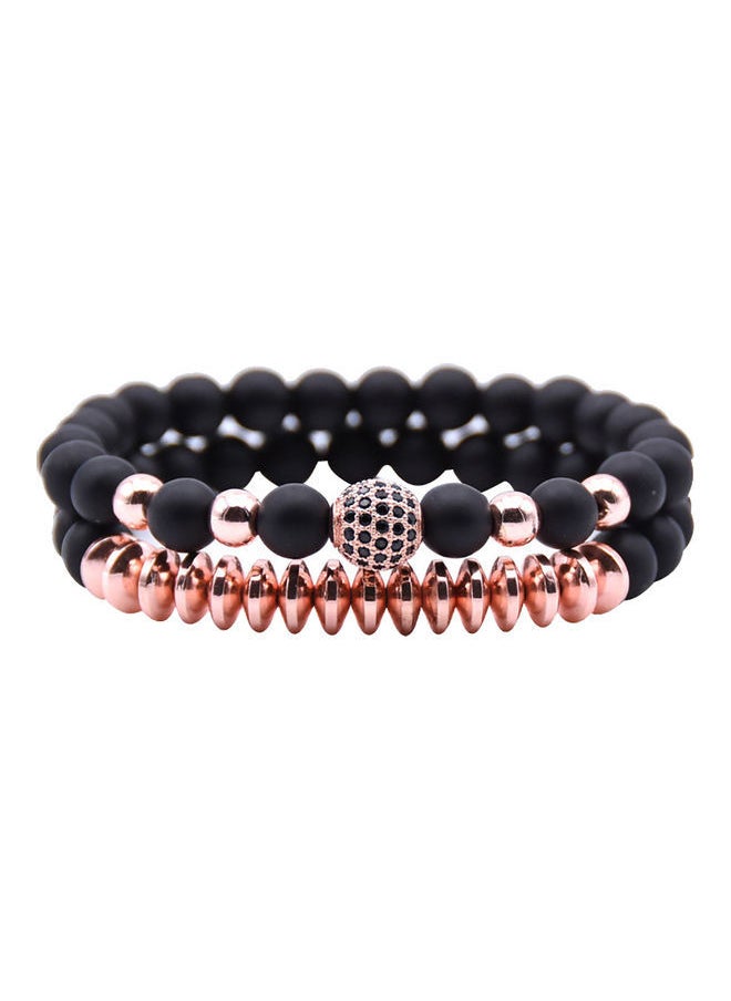 NIBEMINENT - 2-Piece Natural Stone Lava Rock Beaded Bracelet - Image 1