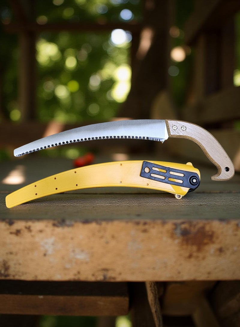 Hand saw with storage case. Garden tree and firewood saw, multi-colored. - Image 1