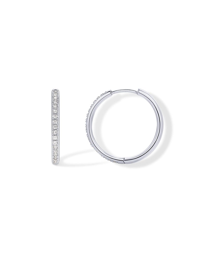 PAVOI Rhodium Plated Cubic Zirconia Hoop Earrings for Women - 925 Sterling Silver Posts Trendy Fashion Hinged Gold Earrings for Women - Image 1