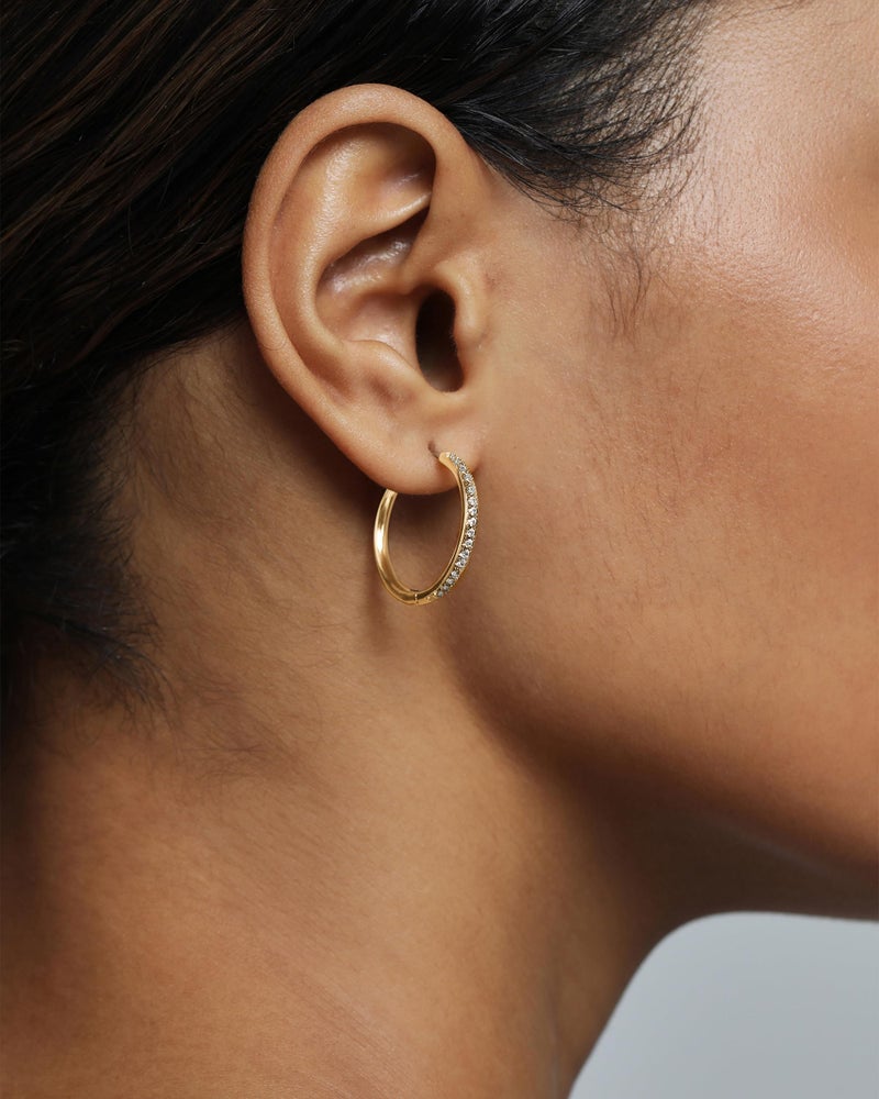 PAVOI Rhodium Plated Cubic Zirconia Hoop Earrings for Women - 925 Sterling Silver Posts Trendy Fashion Hinged Gold Earrings for Women - Image 2