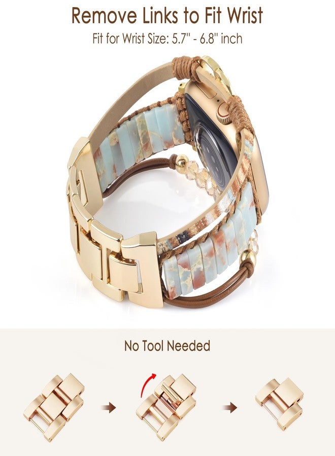 MOFREE Boho Leather Bracelet Compatible with Apple Watch Band for Women 42mm/44mm/45mm/49mm/46mm, Handmade Natural Stone Beaded Wrap Strap Bands for iWatch Series 11/10/9/8/7/6/5/4/3/2/1/SE Band Brown - Image 3