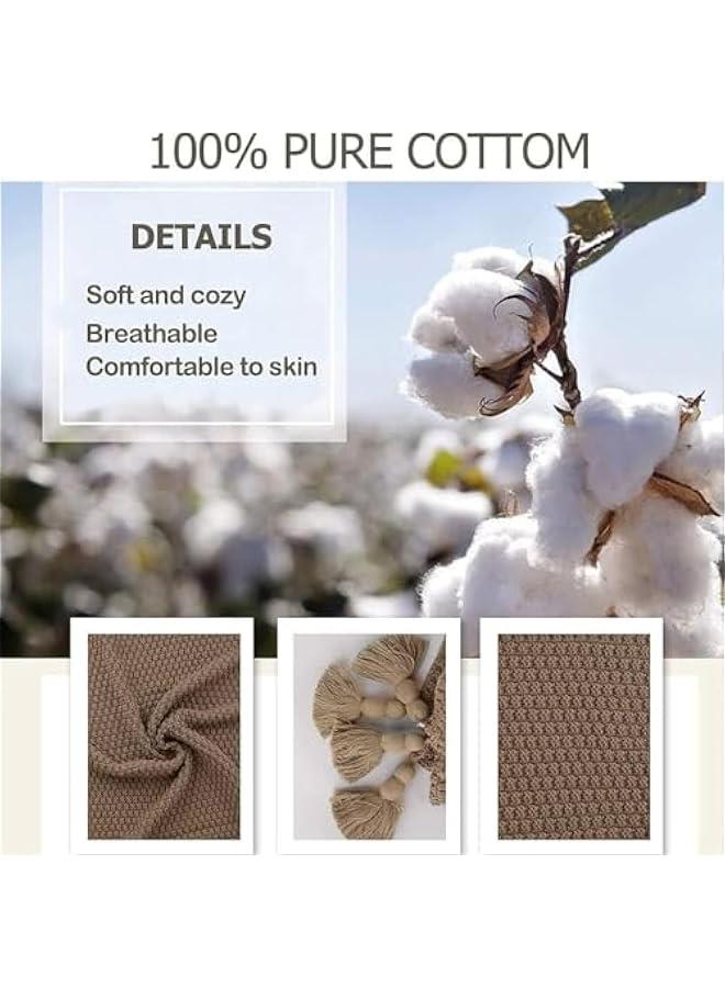 HOOKOR Knitted Throw Blankets, Cozy Lightweight Decorative Throw, Warm Woven Blanket with Tassels for Couch Sofa, Bed and Living Room, All Seasons Suitable for Women, Men and Kids (Brown, 130X170cm) - Image 3