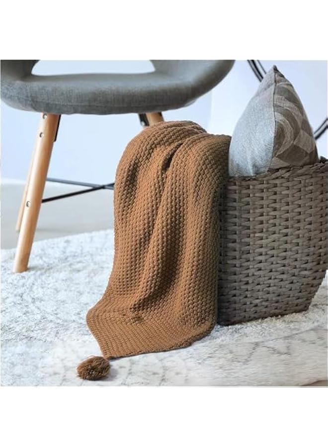 HOOKOR Knitted Throw Blankets, Cozy Lightweight Decorative Throw, Warm Woven Blanket with Tassels for Couch Sofa, Bed and Living Room, All Seasons Suitable for Women, Men and Kids (Brown, 130X170cm) - Image 4