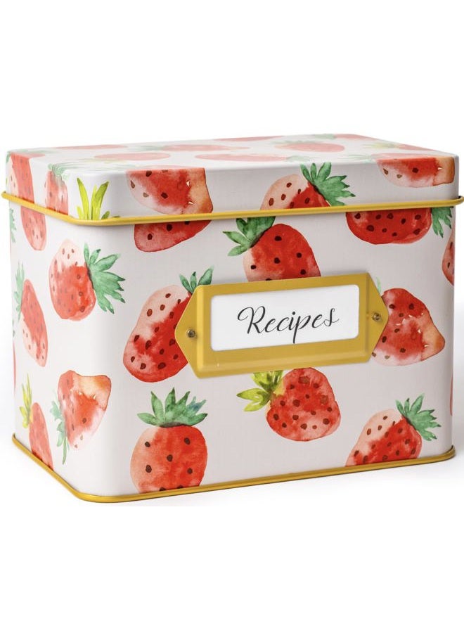 HEART & BERRY Heart&Berry Strawberry Recipe Box With 24 Cards And 12 Dividers - Compatible With Standard 4 X 6 Inches Index Cards Recipe Tin - Image 1