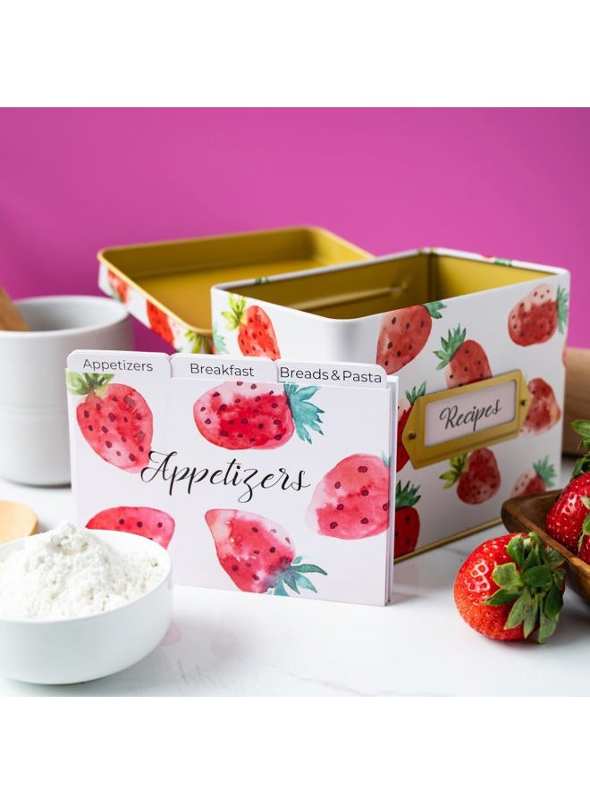 HEART & BERRY Heart&Berry Strawberry Recipe Box With 24 Cards And 12 Dividers - Compatible With Standard 4 X 6 Inches Index Cards Recipe Tin - Image 5