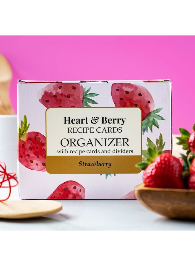 HEART & BERRY Heart&Berry Strawberry Recipe Box With 24 Cards And 12 Dividers - Compatible With Standard 4 X 6 Inches Index Cards Recipe Tin - Image 3