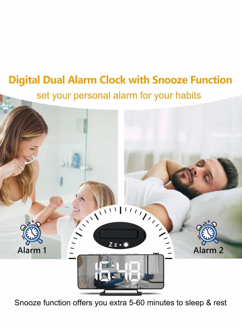 Y&D Projection Alarm Clock for Bedrooms, 7.3" LED Mirror Screen with 0-100% Dimmer, Dual Digital USB Charger Ports, 12/24H, Snooze, Projector Bedroom Decor Heavy Sleeper  - Image 4