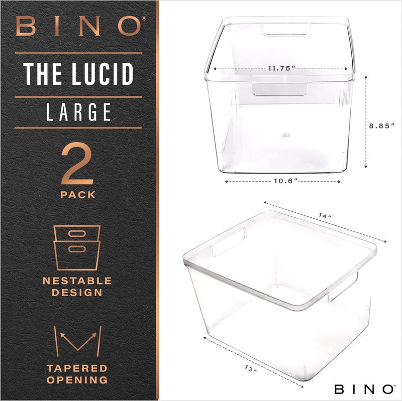 BINO | Plastic Bins, Large - 2 Pack | THE LUCID COLLECTION | Multi-Use| Built-In Handles | BPA-Free | Clear Storage Containers | Fridge Organizer | Pantry & Home Organization - Image 2