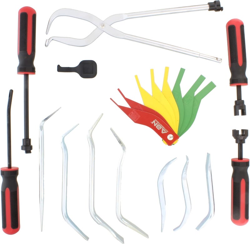 ABN 15-Piece Brake Drum Tool Kit with Spring Pliers, Brake Spoons, and Pad Gauge - Image 1