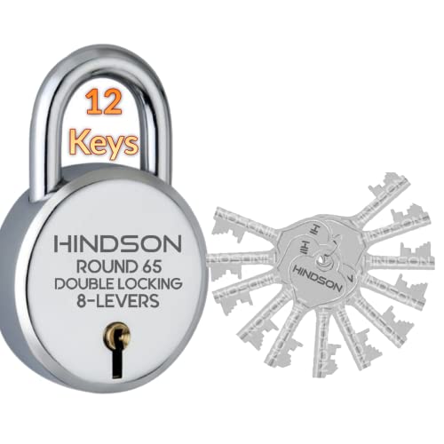 Hindson Round 65mm Padlock | Heavy Duty Metal Body Lock | Double Locking | 8 Steel Levers | 12 Silver Keys with Keychain | Silver Finish | Home Improvement | Made in India - Image 1