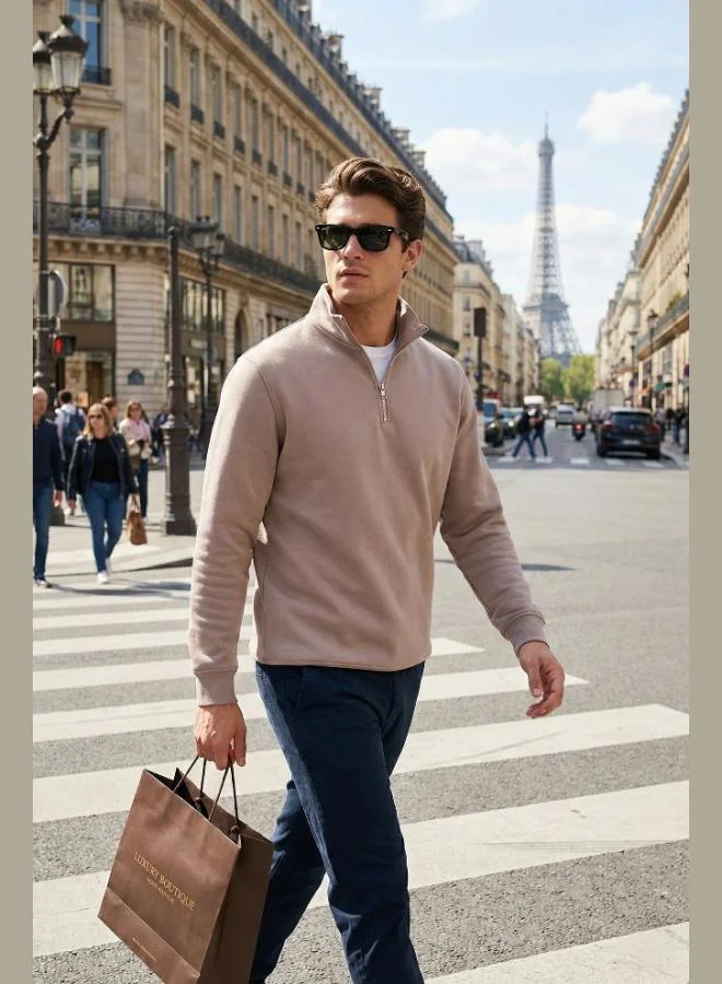 بوراتي بلوزة قطنية بياقة واقفة وسحاب نصفي رجالي من بوراتي