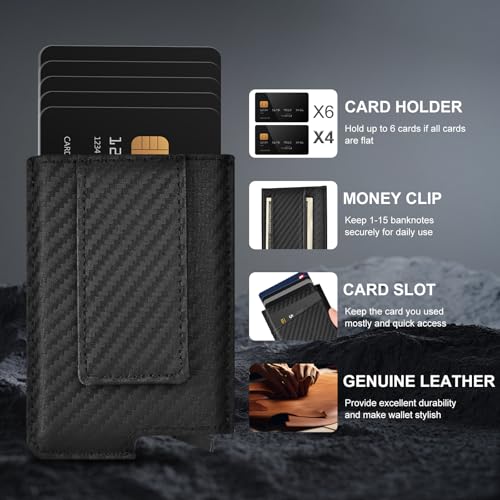 Dinghao RFID Blocking Slim Money Clip Aluminum Wallet Minimalist Automatic Pop-up Card Case (carbon fiberblack) - Image 3