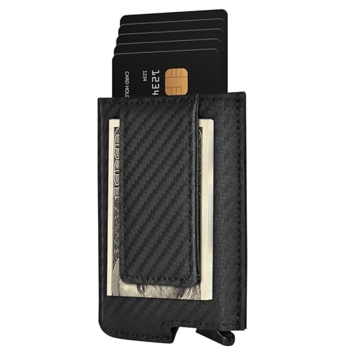 Dinghao RFID Blocking Slim Money Clip Aluminum Wallet Minimalist Automatic Pop-up Card Case (carbon fiberblack) - Image 1