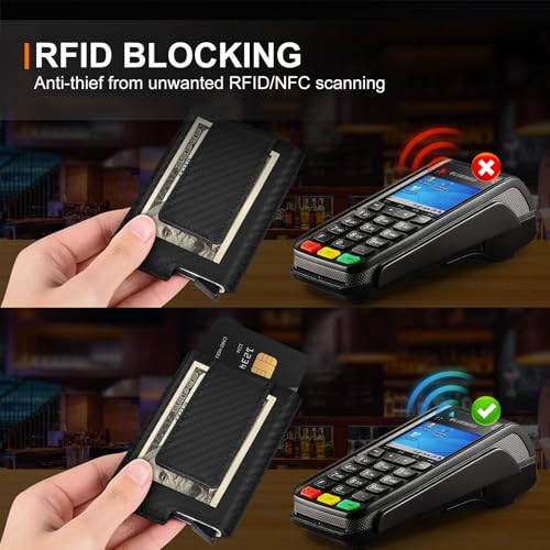 Dinghao RFID Blocking Slim Money Clip Aluminum Wallet Minimalist Automatic Pop-up Card Case (carbon fiberblack) - Image 4