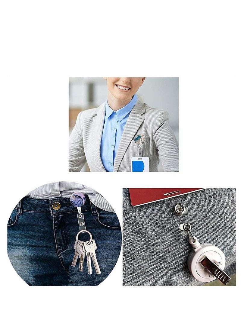 SYOSI Marble Badge Clip, Badge Holder Retractable Id Card Badge Holder With Alligator Clip, Name Nurse Decorative Badge Reel Clip On Card Holders (4 Pack Art Marble)  - Image 5
