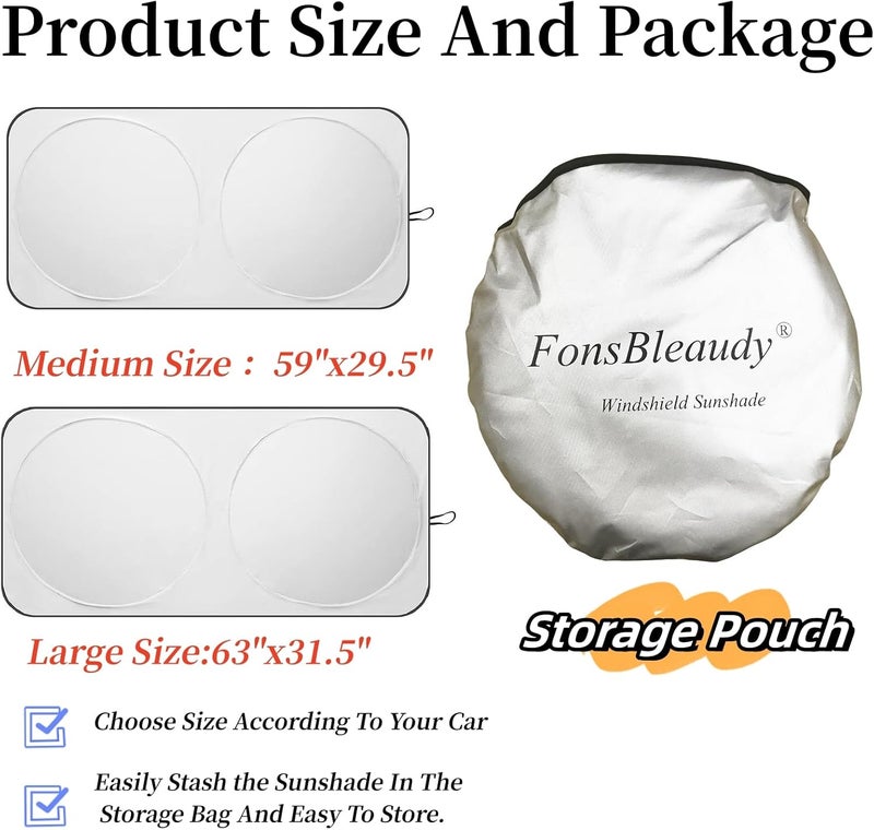FonsBleaudy Car Windshield Sun Shade Reflector Sunshade Offers Good Protection for Car Interior to Keeps Your Vehicle Cool, Foldable Sun Shield with Storage Pouch (Medium 59"x29.5") - Image 4