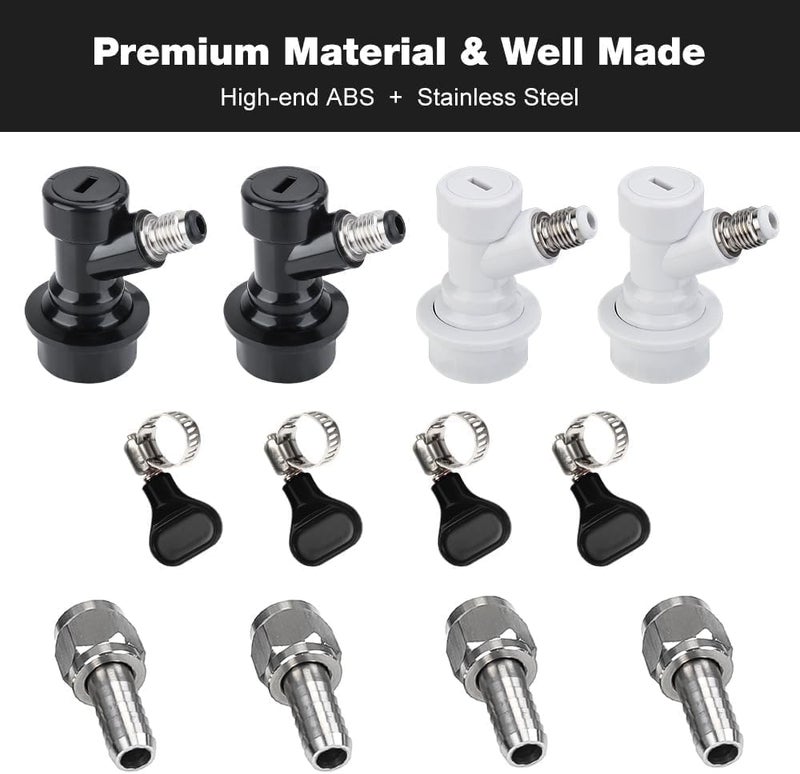 Ferroday Ball Lock Keg Fittings Disconnect Ball Lock Connector for Corny Keg Ball Lock Connectors 5/16” Gas 1/4” Liquid Barb Stainless Swivel Nuts for Corny Keg Parts for Corny Keg Connectors - MFL - Image 2